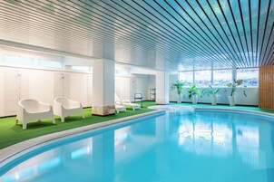 Indoor pool, open 7:30 AM to 9:00 PM, sun loungers