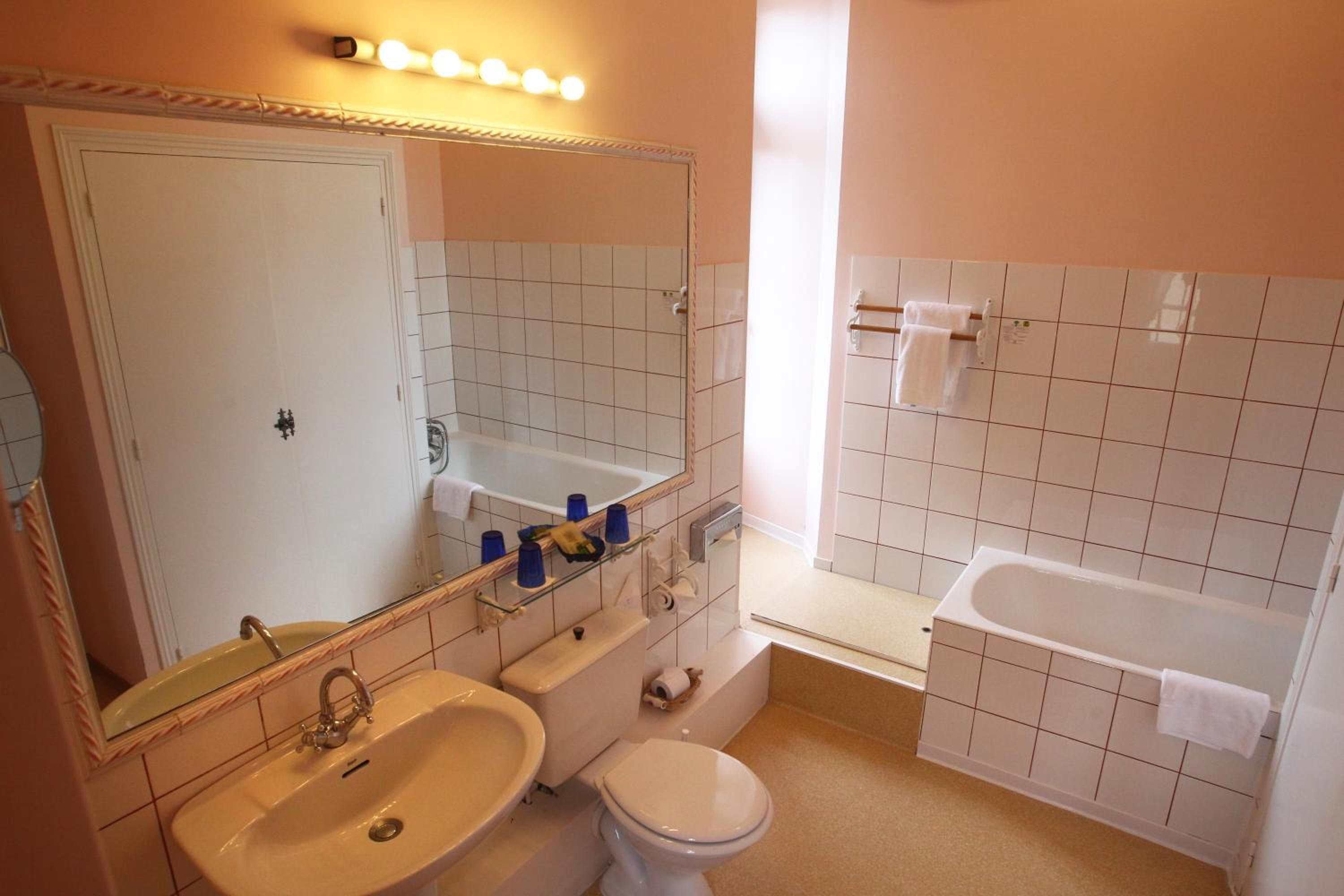 combined shower/bathtub, free toiletries, hair dryer, towels