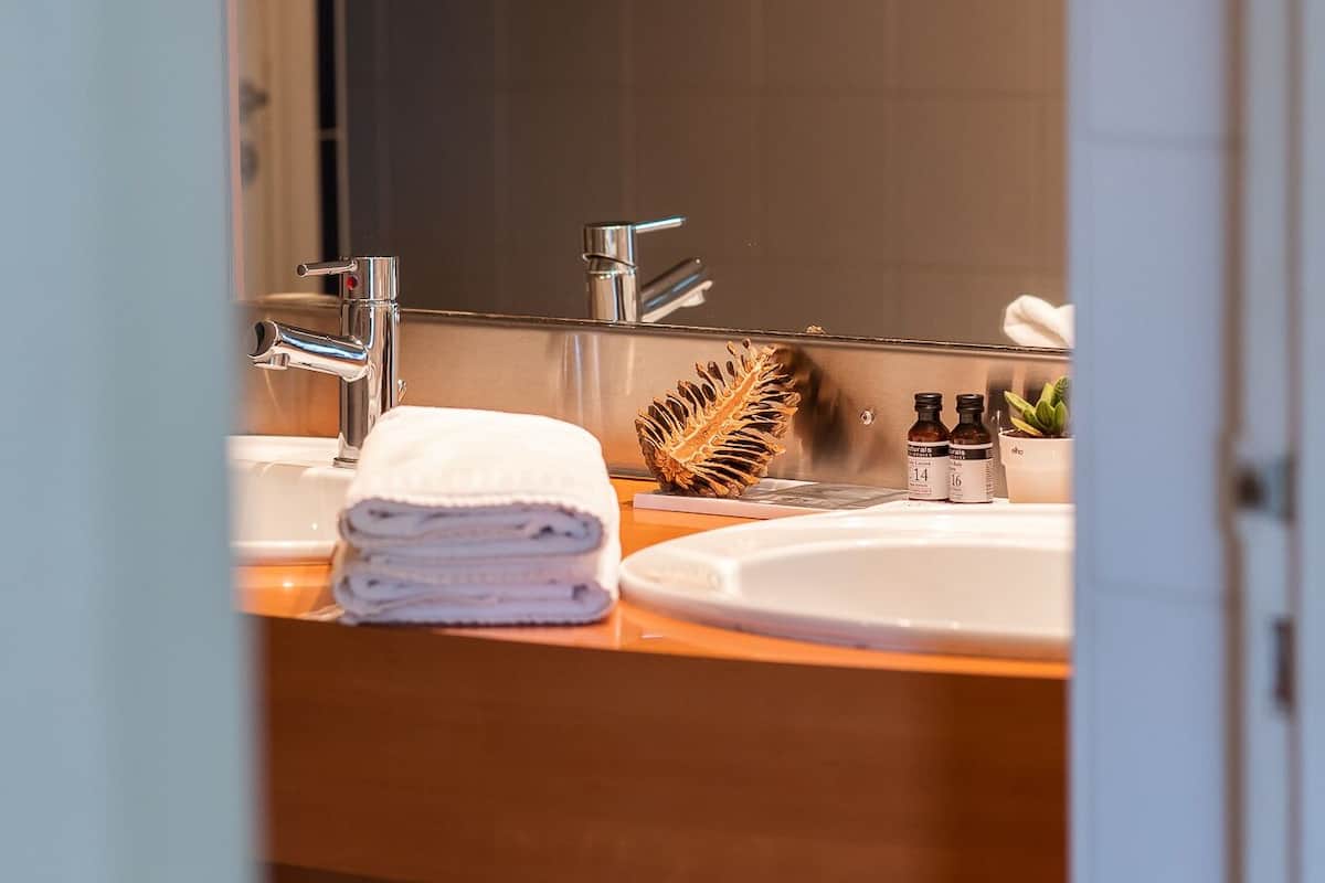 free toiletries, hair dryer, towels