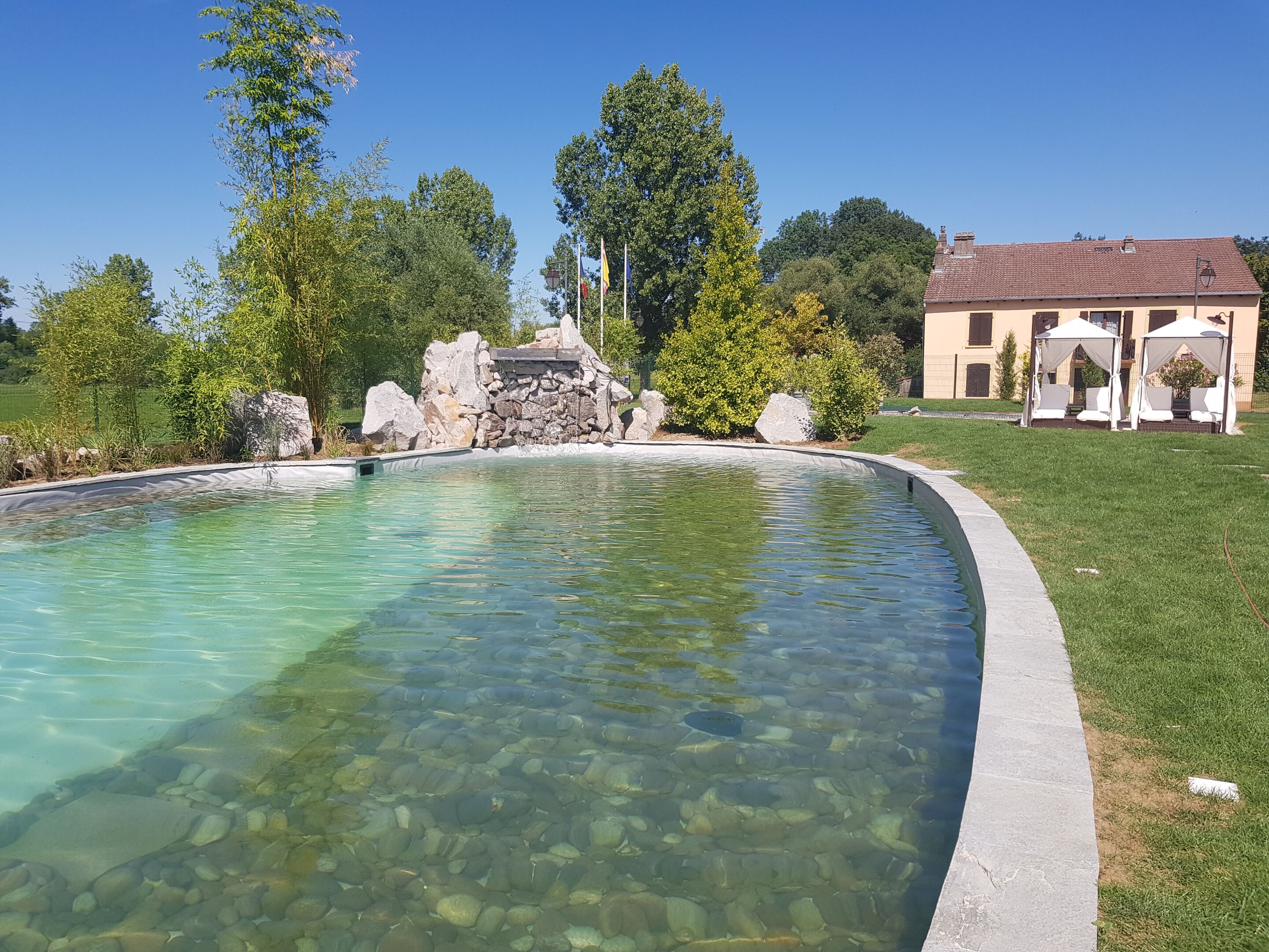 indoor pool, seasonal outdoor pool, pool loungers