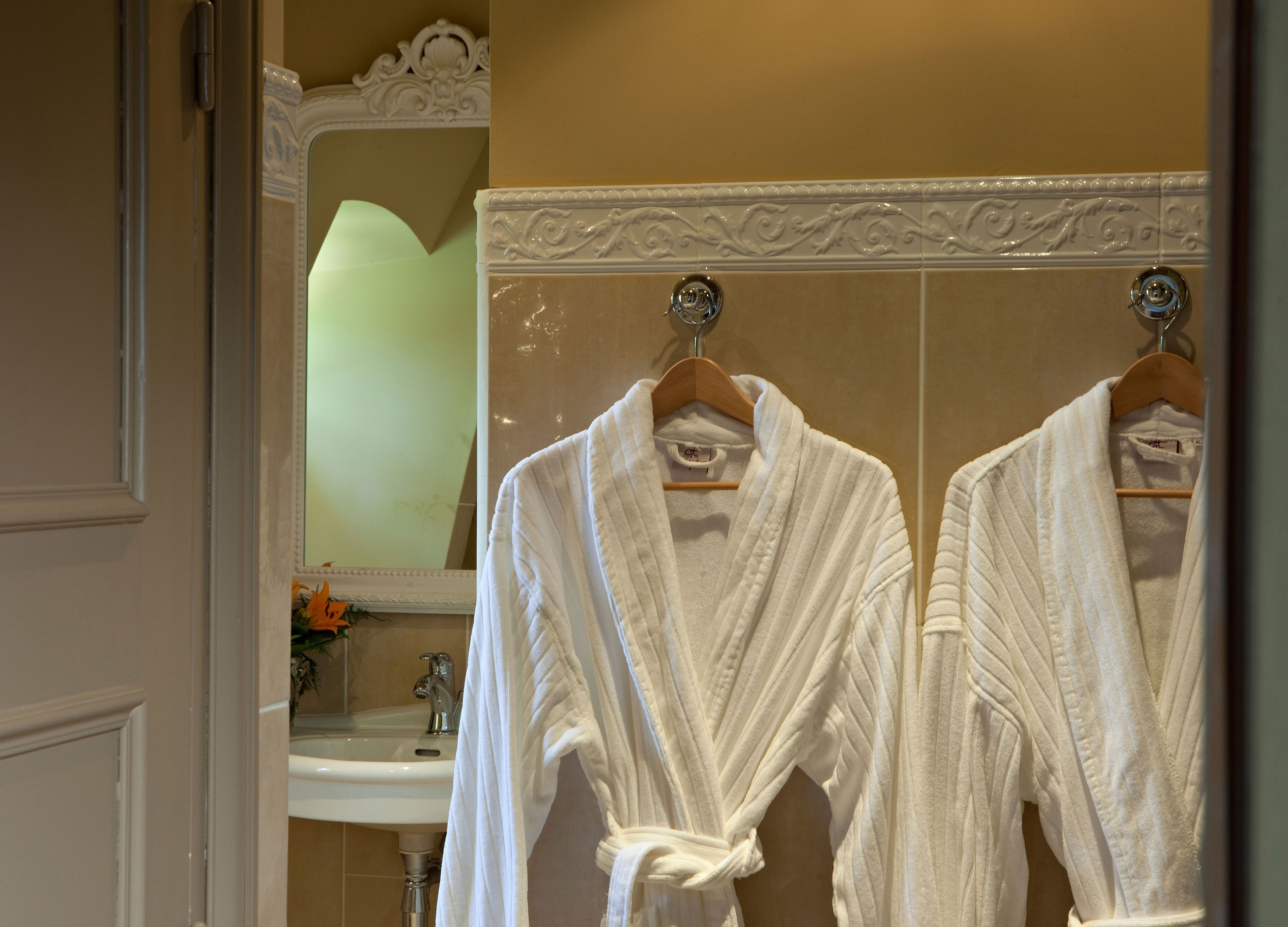 free toiletries, hair dryer, bathrobes, towels