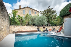 Outdoor pool, pool loungers