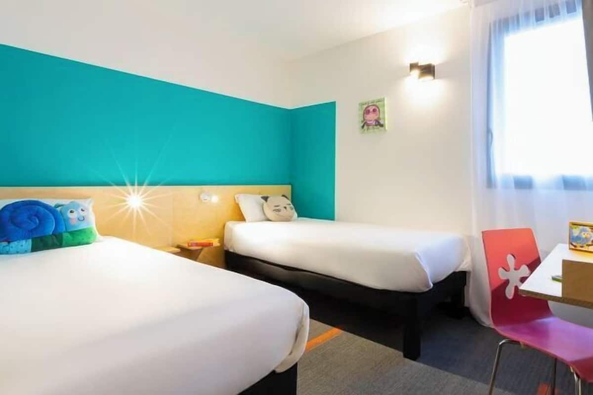 Desk, blackout curtains, soundproofing, iron/ironing board