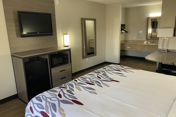Desk, blackout drapes, iron/ironing board, WiFi (free)