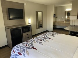 Desk, blackout drapes, iron/ironing board, free WiFi