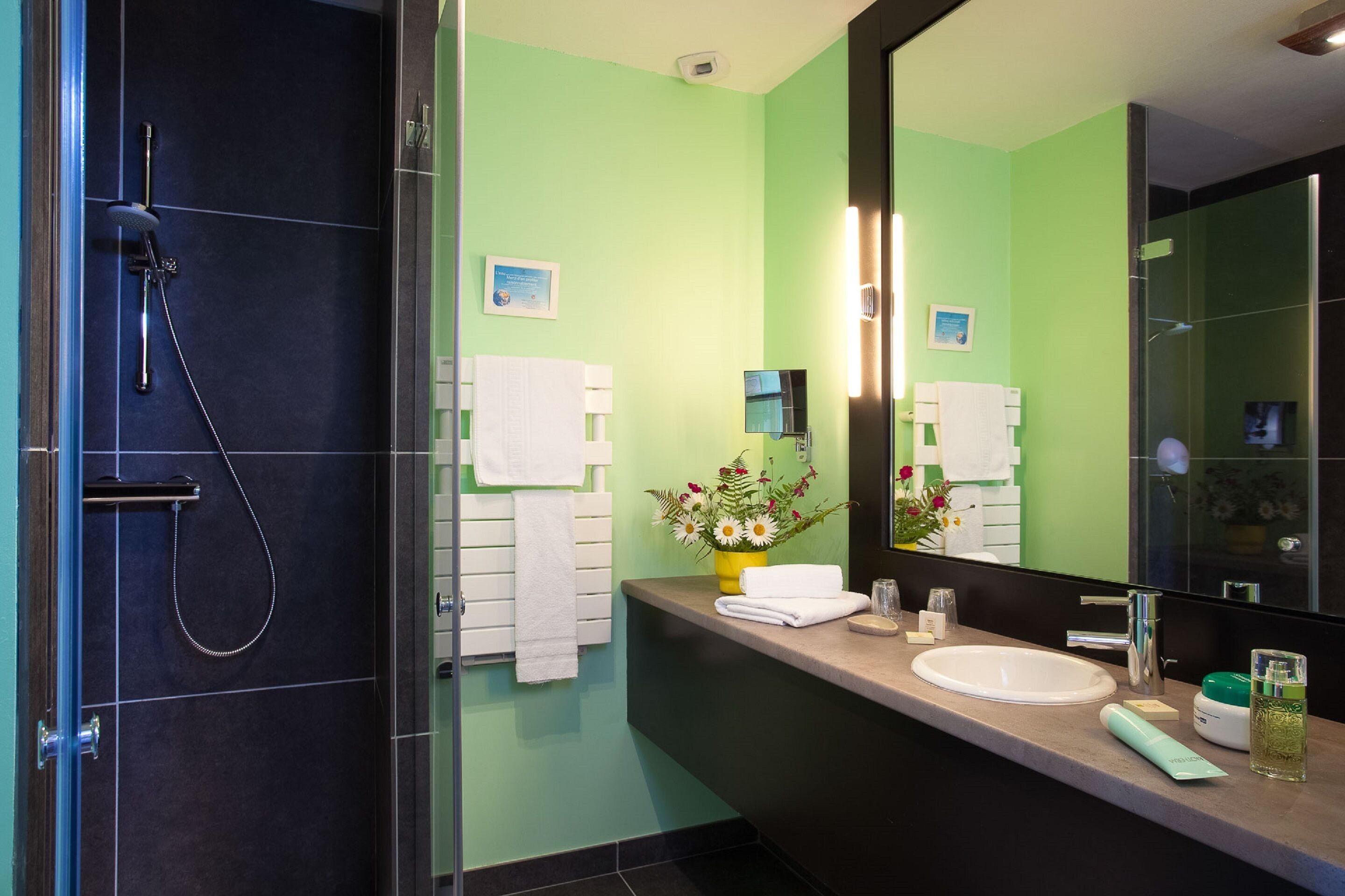 bathtub, free toiletries, hair dryer, towels