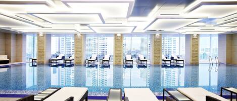 Indoor pool, outdoor pool, open 6 AM to 10 PM, sun loungers