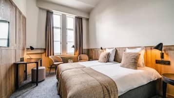 Desk, blackout drapes, soundproofing, iron/ironing board