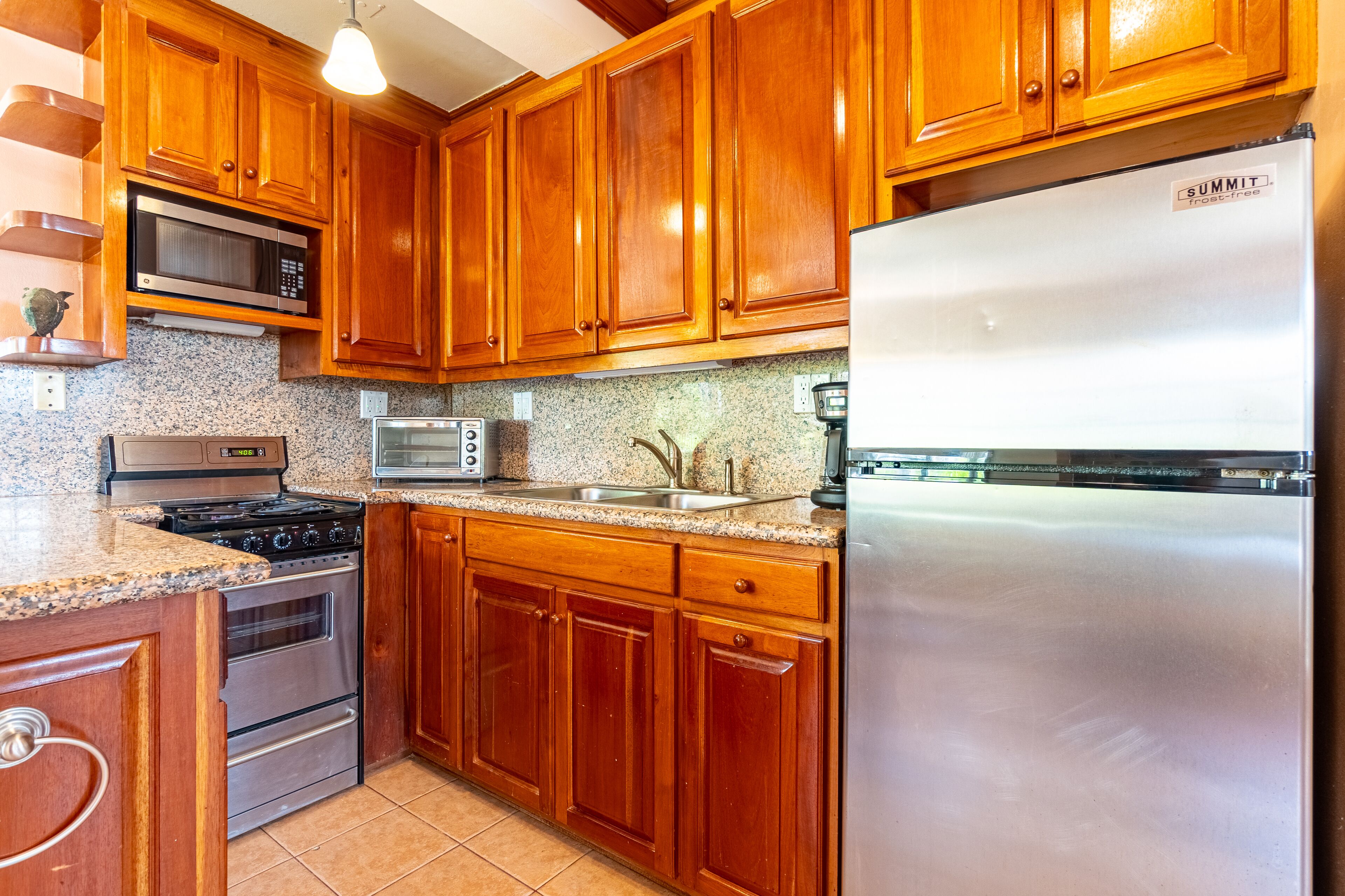 sea view lower level suite | private kitchen | full-sized fridge, microwave, oven, stovetop