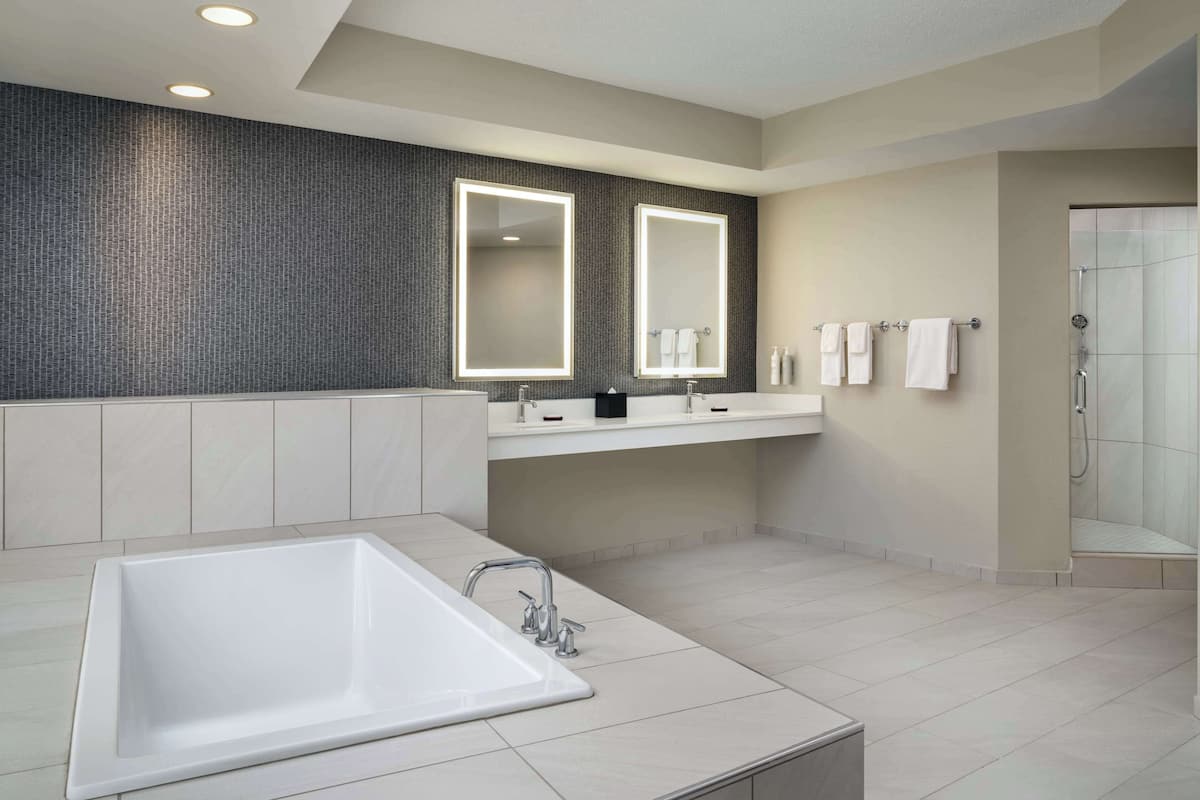 presidential suite, 1 bedroom, non smoking, city view | bathroom | designer toiletries, hair dryer, towels, soap