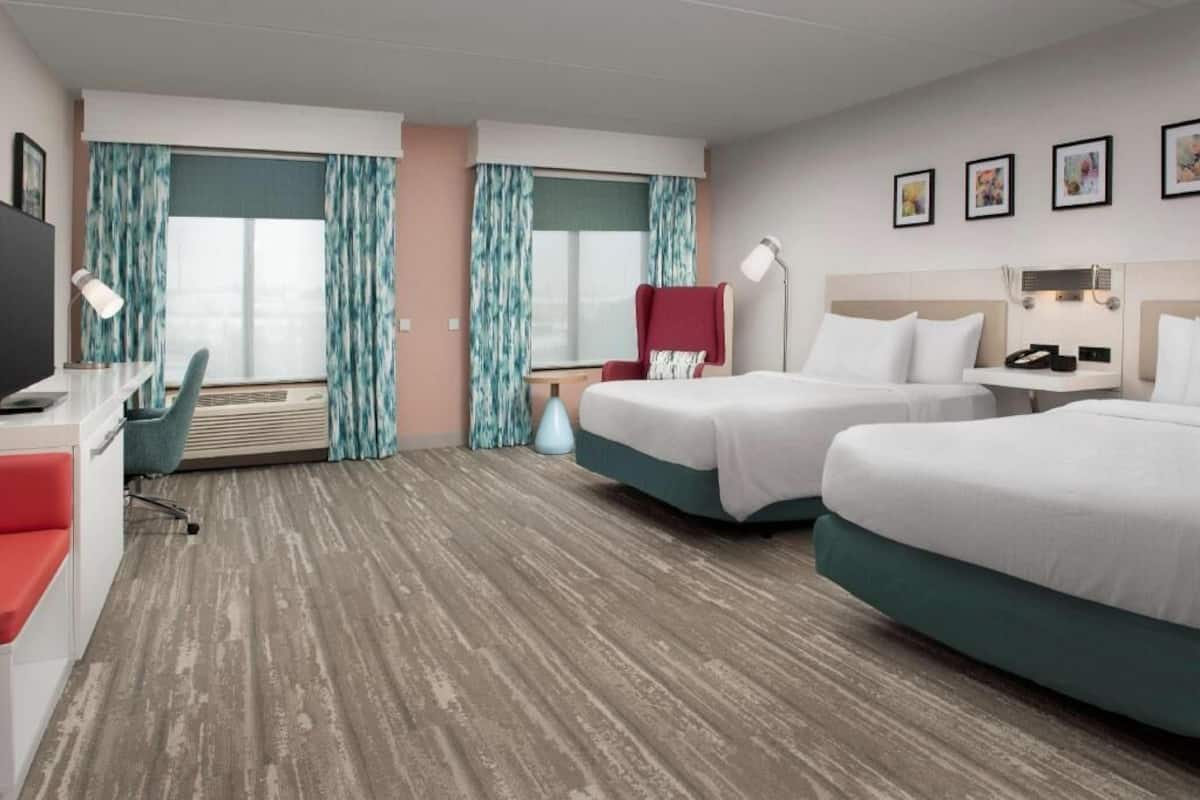 Hypo-allergenic bedding, desk, laptop workspace, iron/ironing board