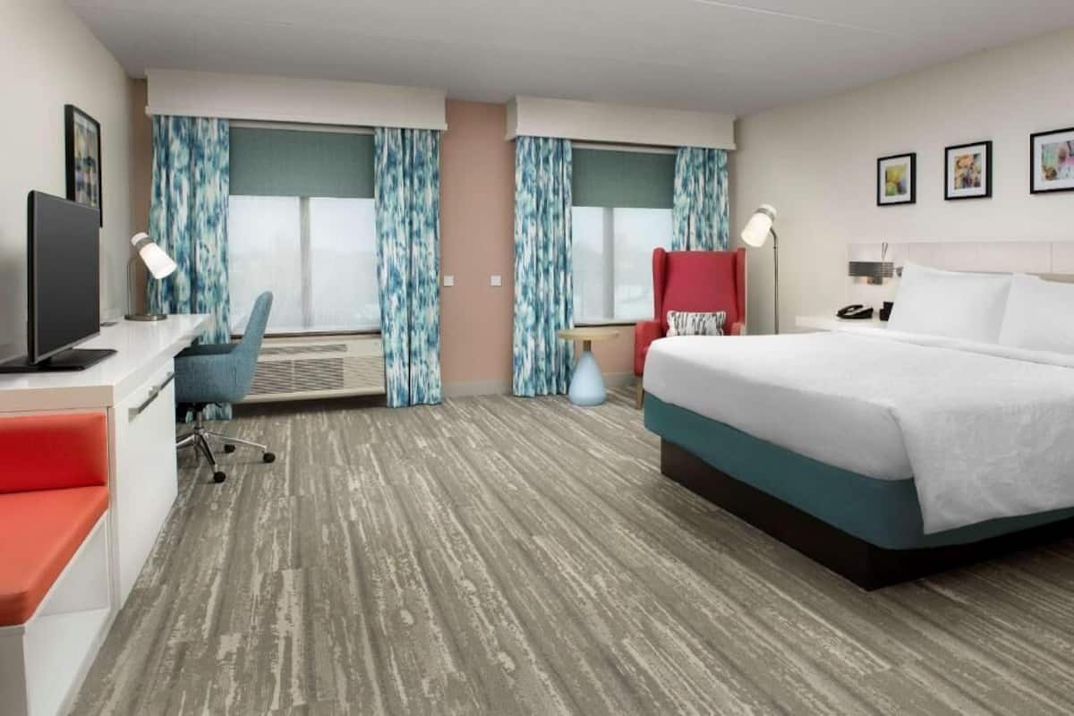 Hypo-allergenic bedding, desk, laptop workspace, iron/ironing board