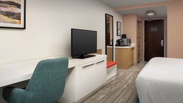 Hypo-allergenic bedding, desk, laptop workspace, iron/ironing board