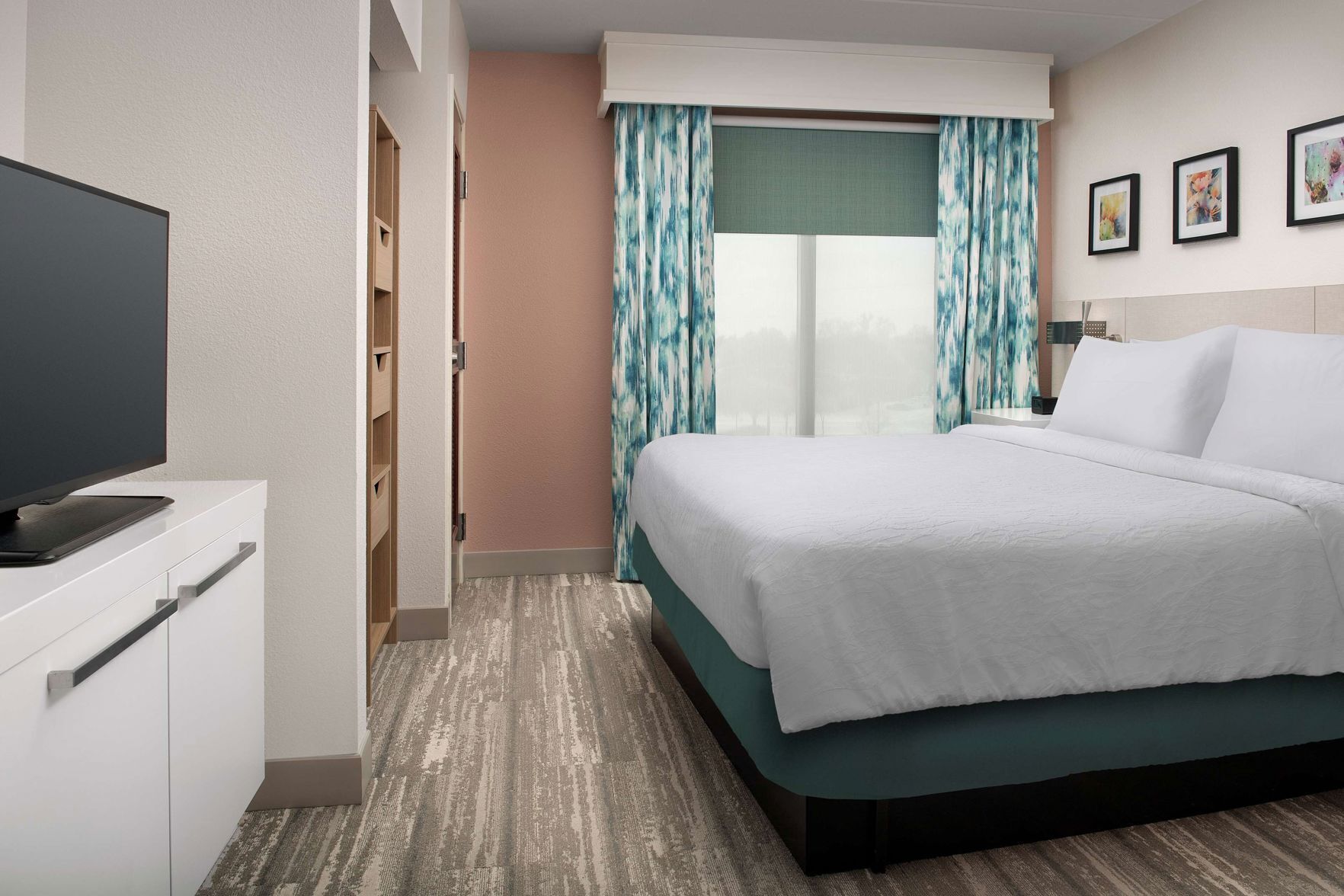 Hypo-allergenic bedding, desk, laptop workspace, iron/ironing board