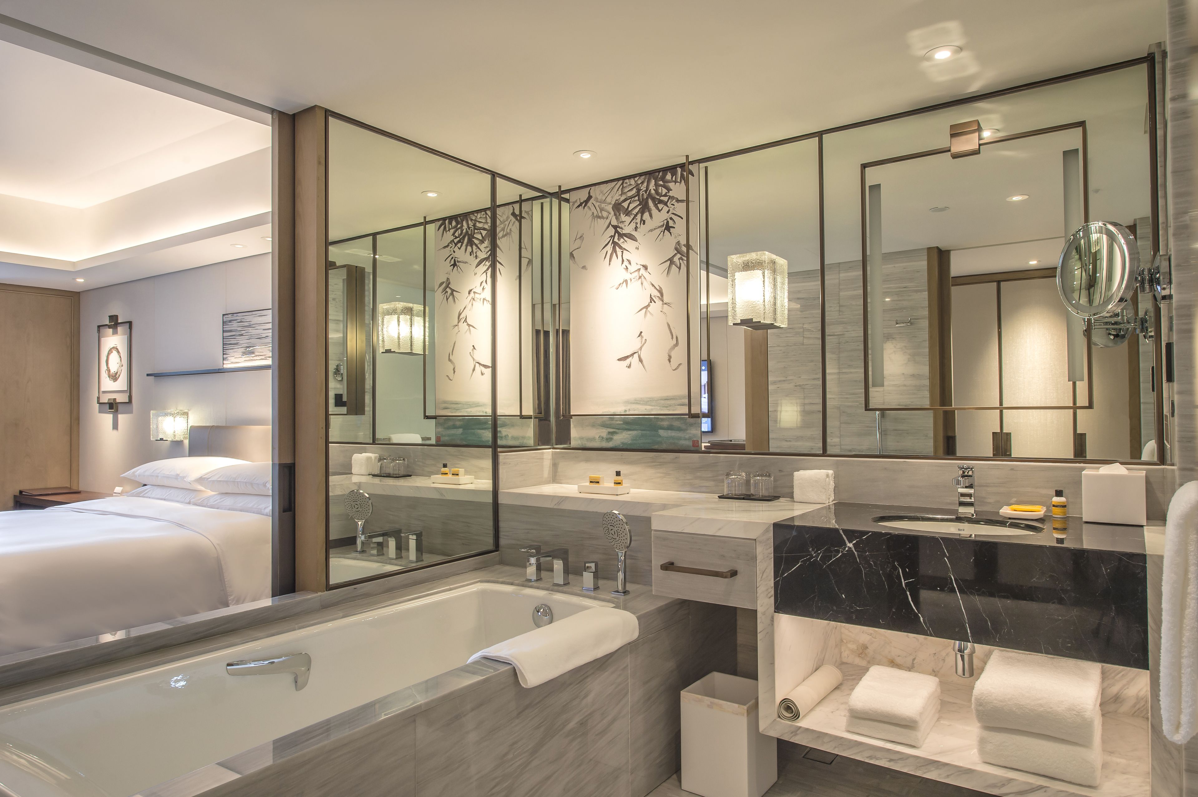 separate bathtub and shower, deep-soaking bathtub, free toiletries