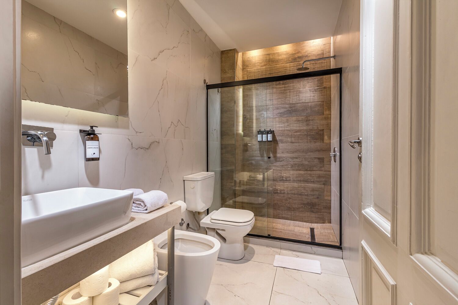 free toiletries, hair dryer, bidet, towels