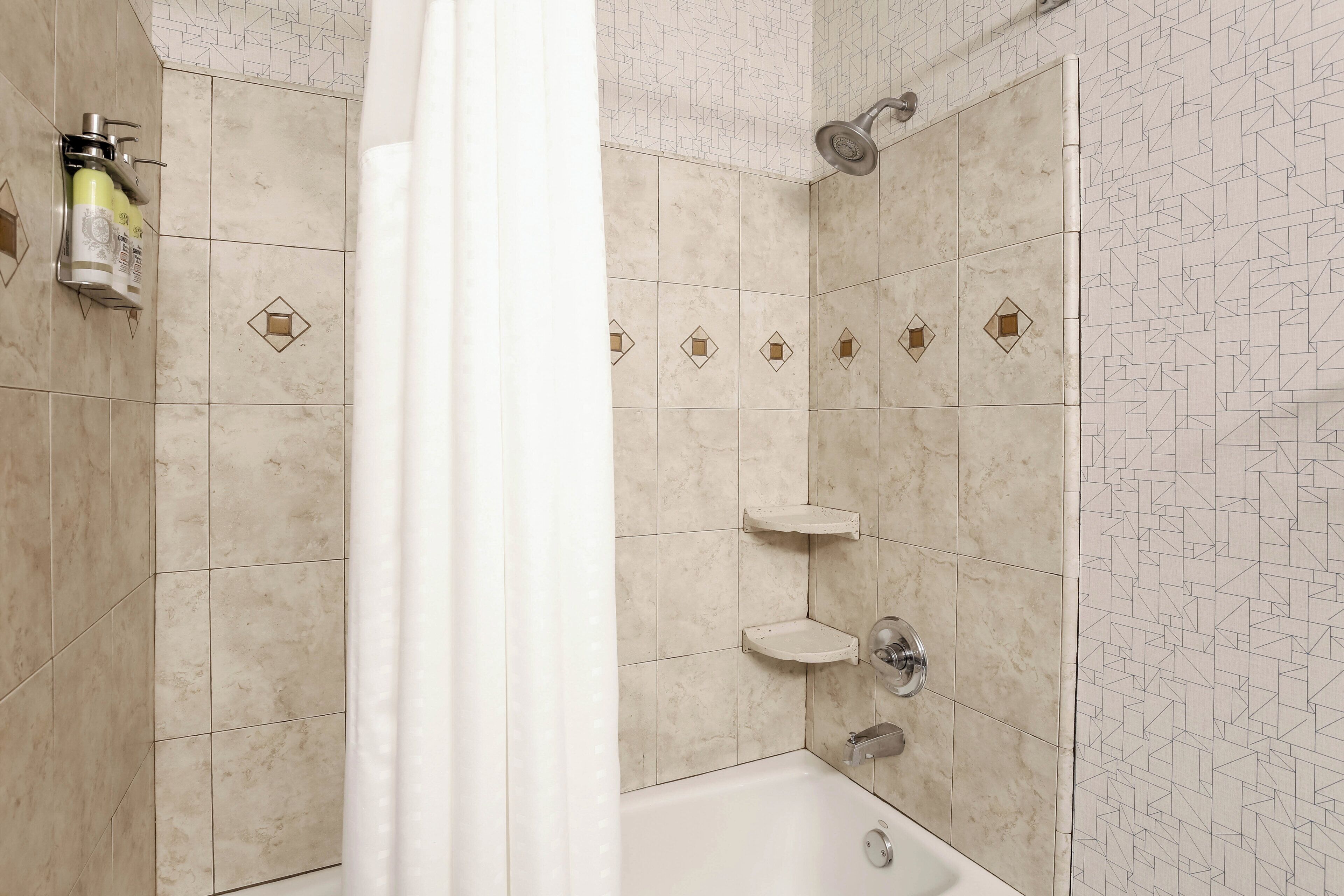 Ensemble baignoire-douche, articles de toilette (gratuits)