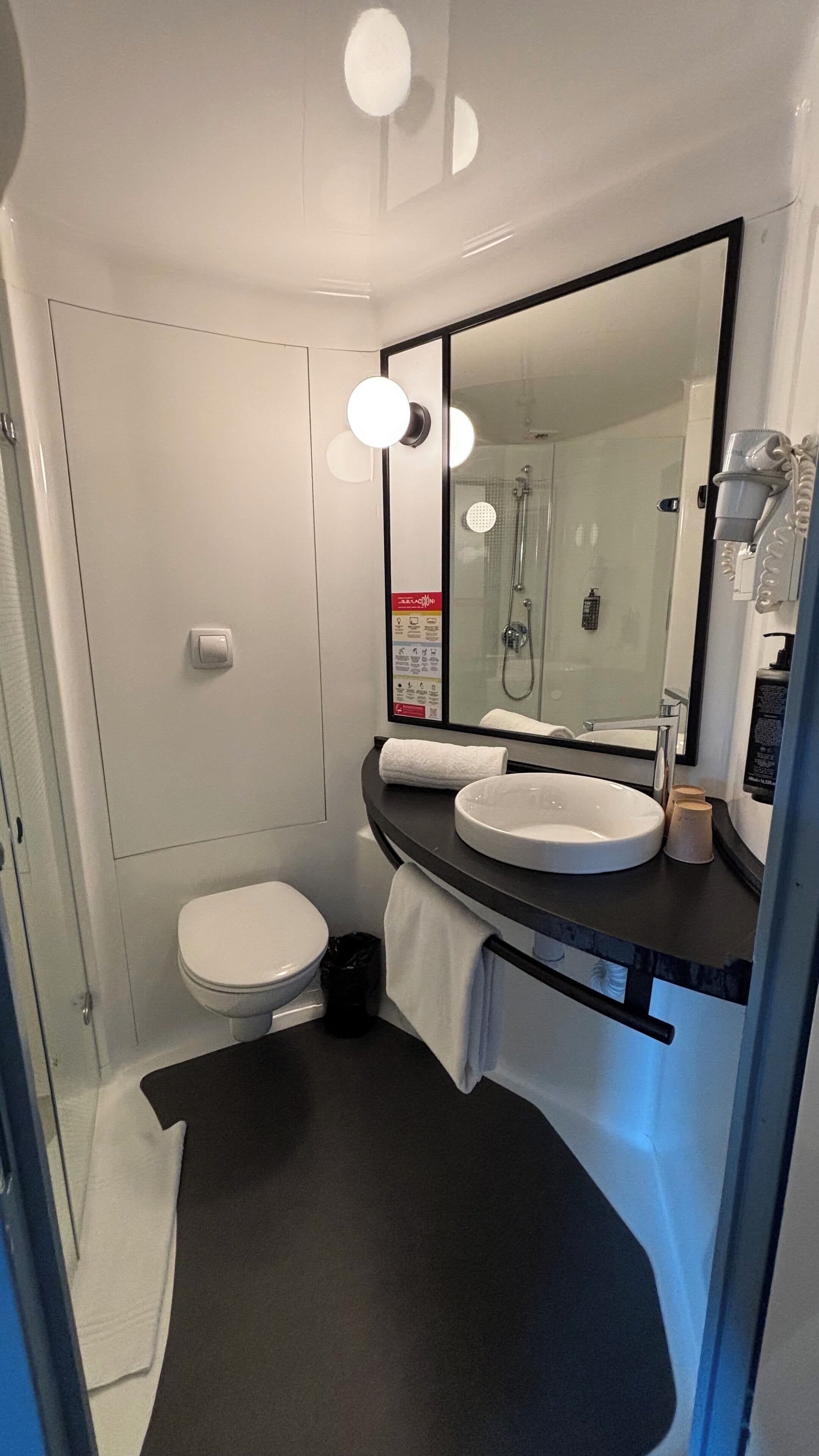 shower, eco-friendly toiletries, hair dryer, towels