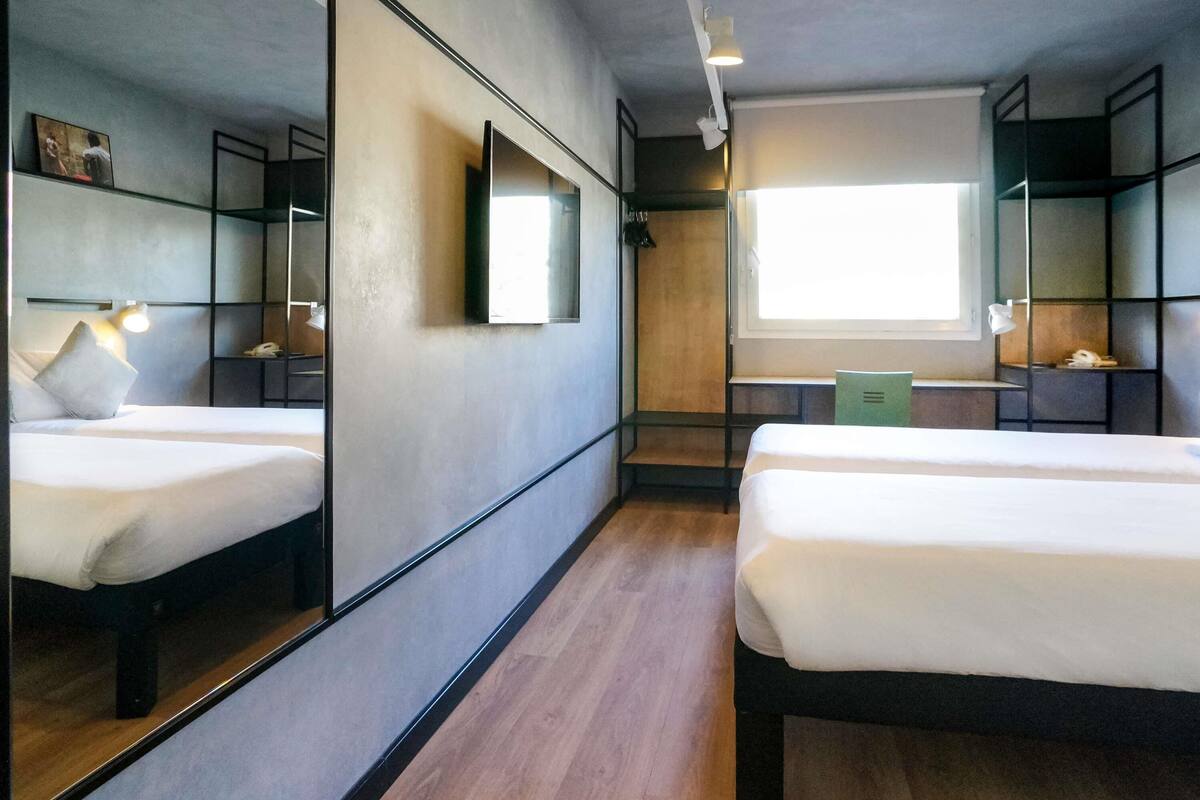 standard room, 2 single beds | desk, blackout curtains, soundproofing, iron/ironing board