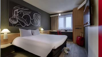 Hypo-allergenic bedding, desk, blackout curtains, soundproofing
