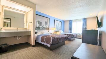 Individually furnished, desk, laptop workspace, iron/ironing board