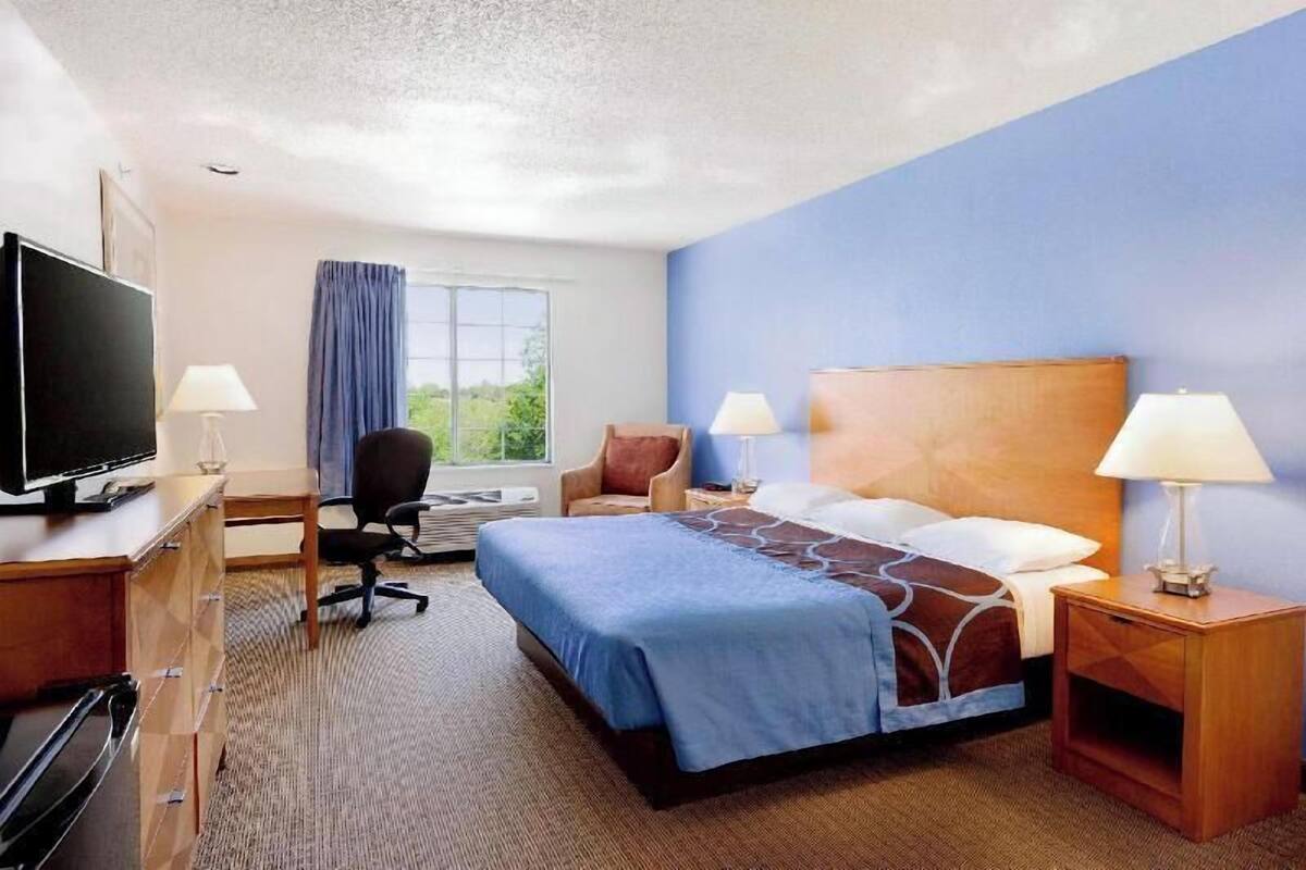 Individually furnished, desk, laptop workspace, iron/ironing board