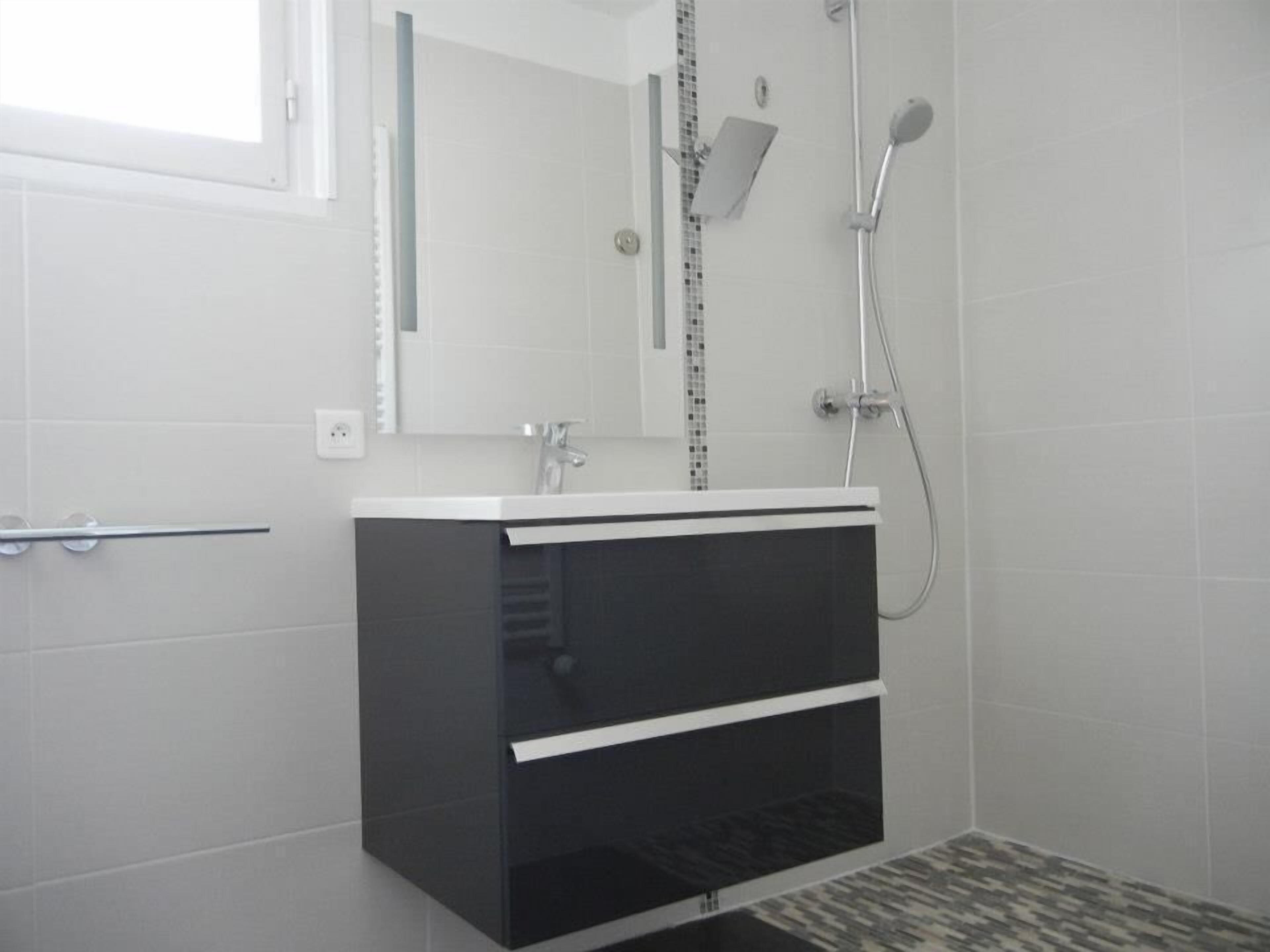 free toiletries, hair dryer, towels, toilet paper