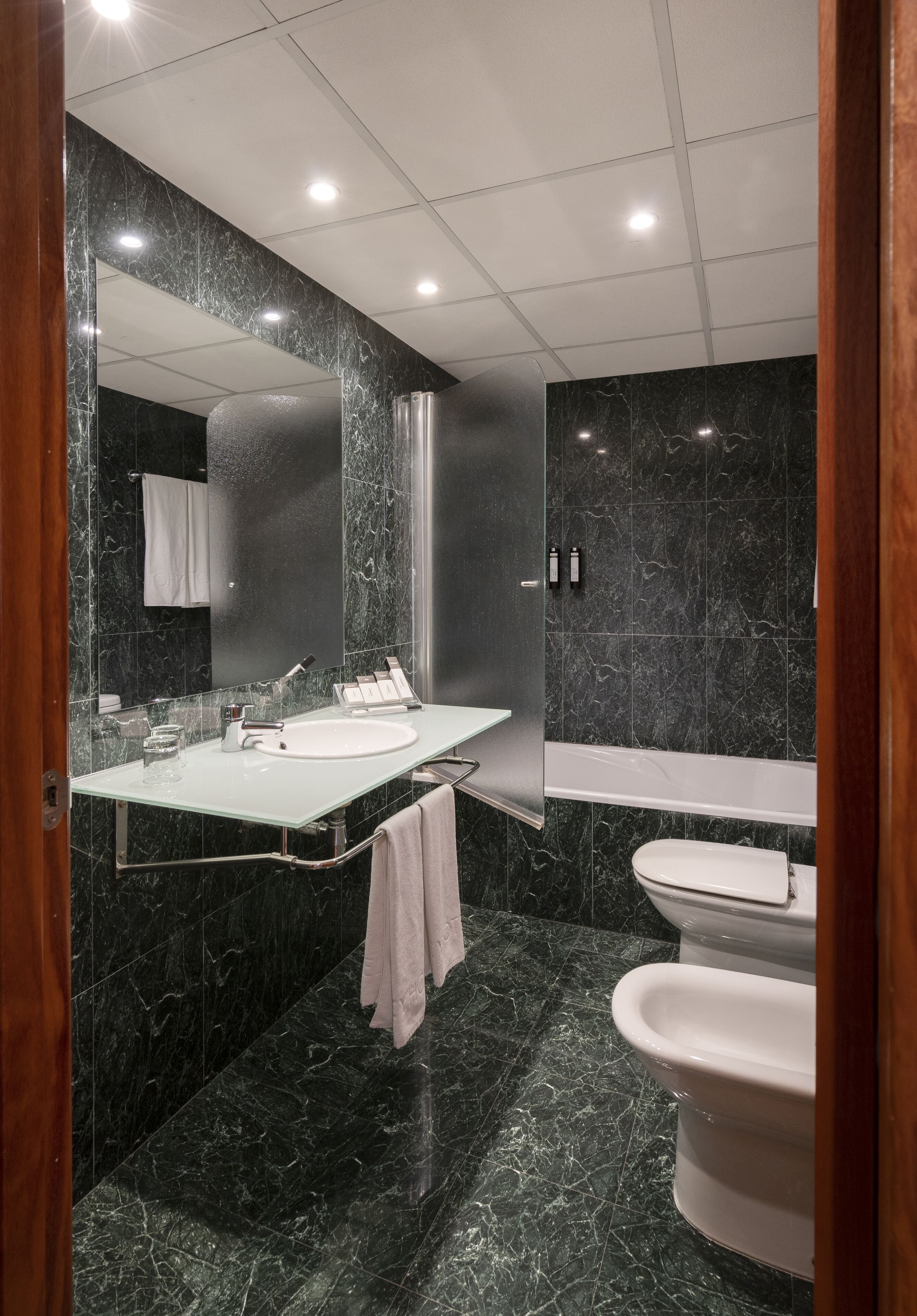 free toiletries, hair dryer, towels