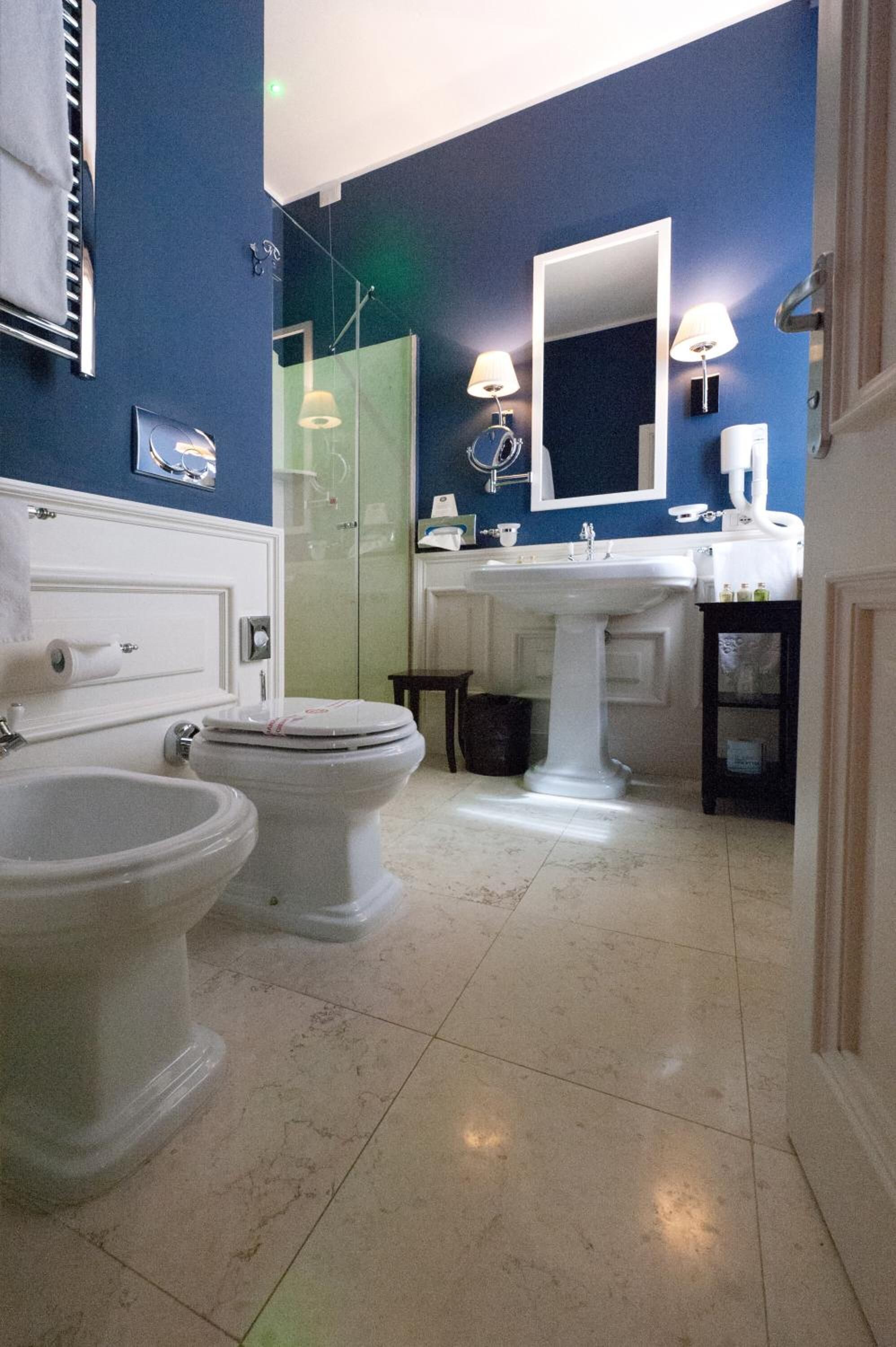 shower, free toiletries, hair dryer, bidet