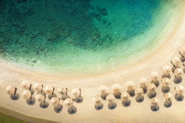 On the beach, beach umbrellas, beach massages, snorkeling
