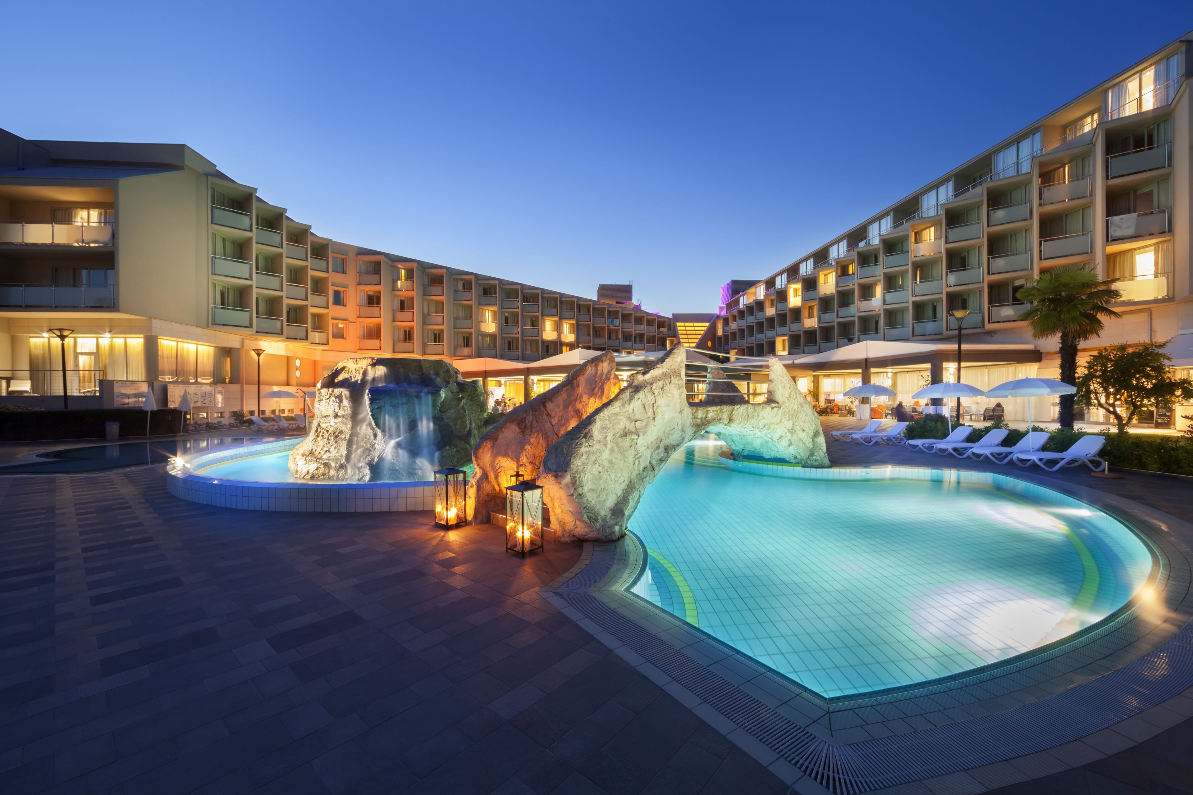 indoor pool, 2 outdoor pools, pool umbrellas