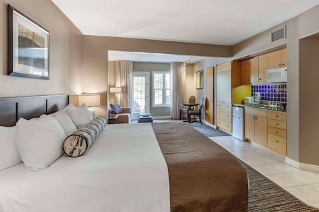 1 bedroom, premium bedding, blackout drapes, iron/ironing board