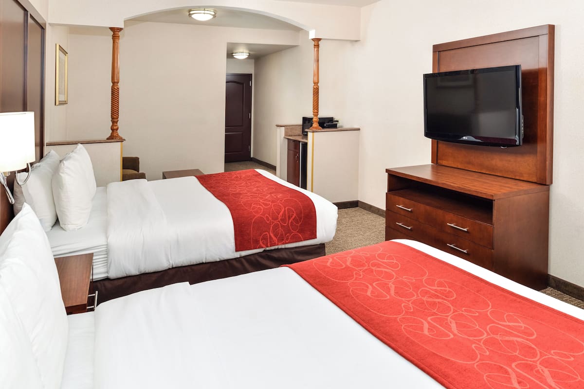 Deluxe Suite, 2 Queen Beds, Love Seat, Microwave, Mini-Refrigerator | 1 bedroom, premium bedding, desk, laptop workspace