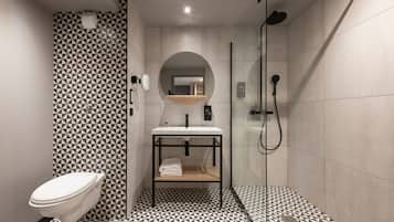 Eco-friendly toiletries, hair dryer, towels