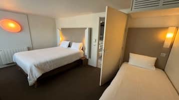 Desk, blackout curtains, soundproofing, iron/ironing board