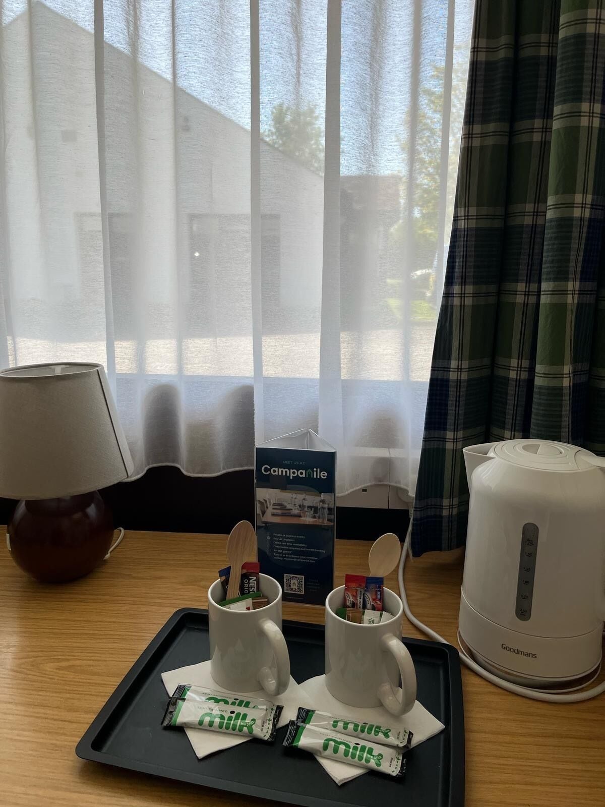 desk, laptop workspace, blackout curtains, free wifi