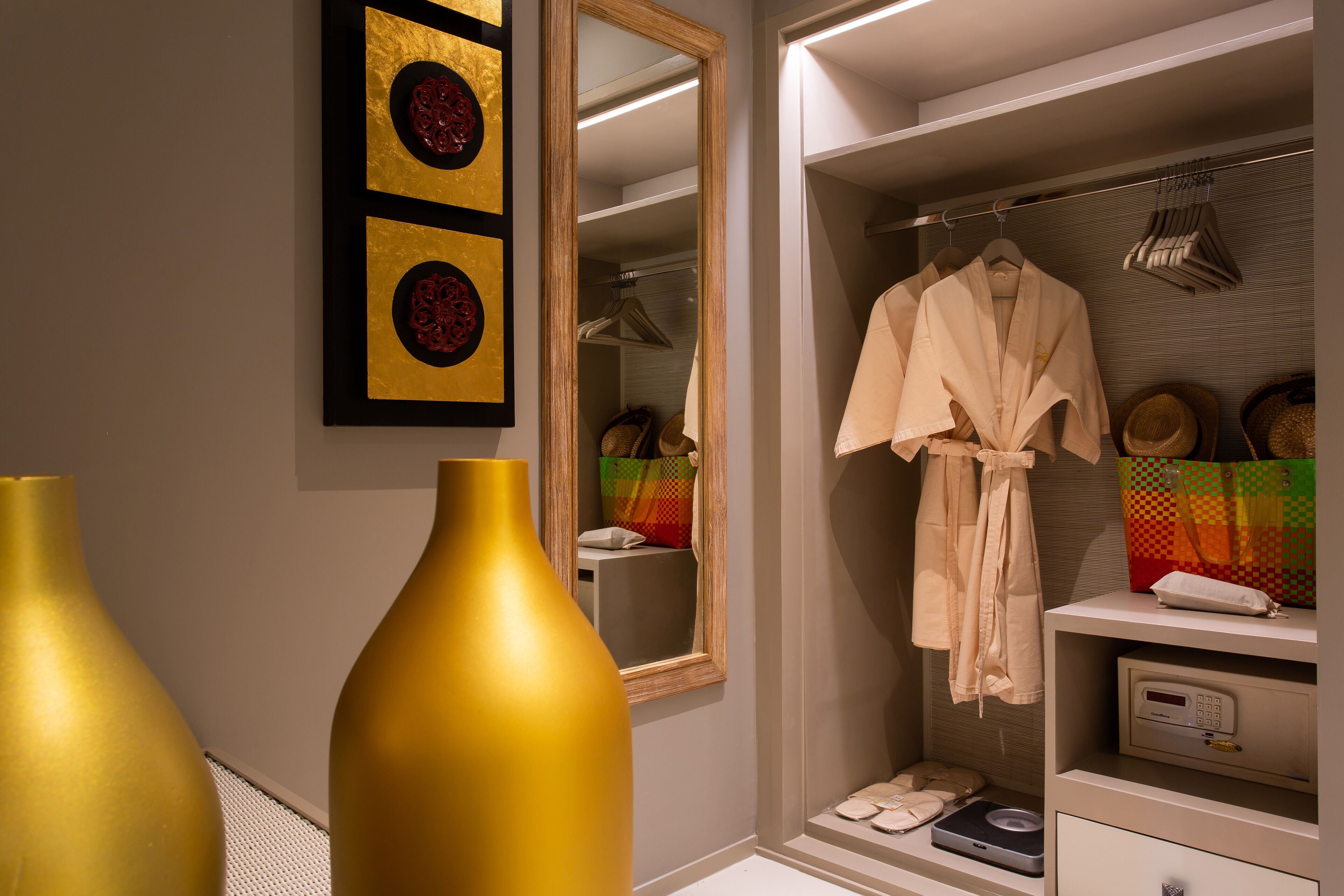 deluxe pool view | bathroom | separate bathtub and shower, rainfall showerhead, designer toiletries