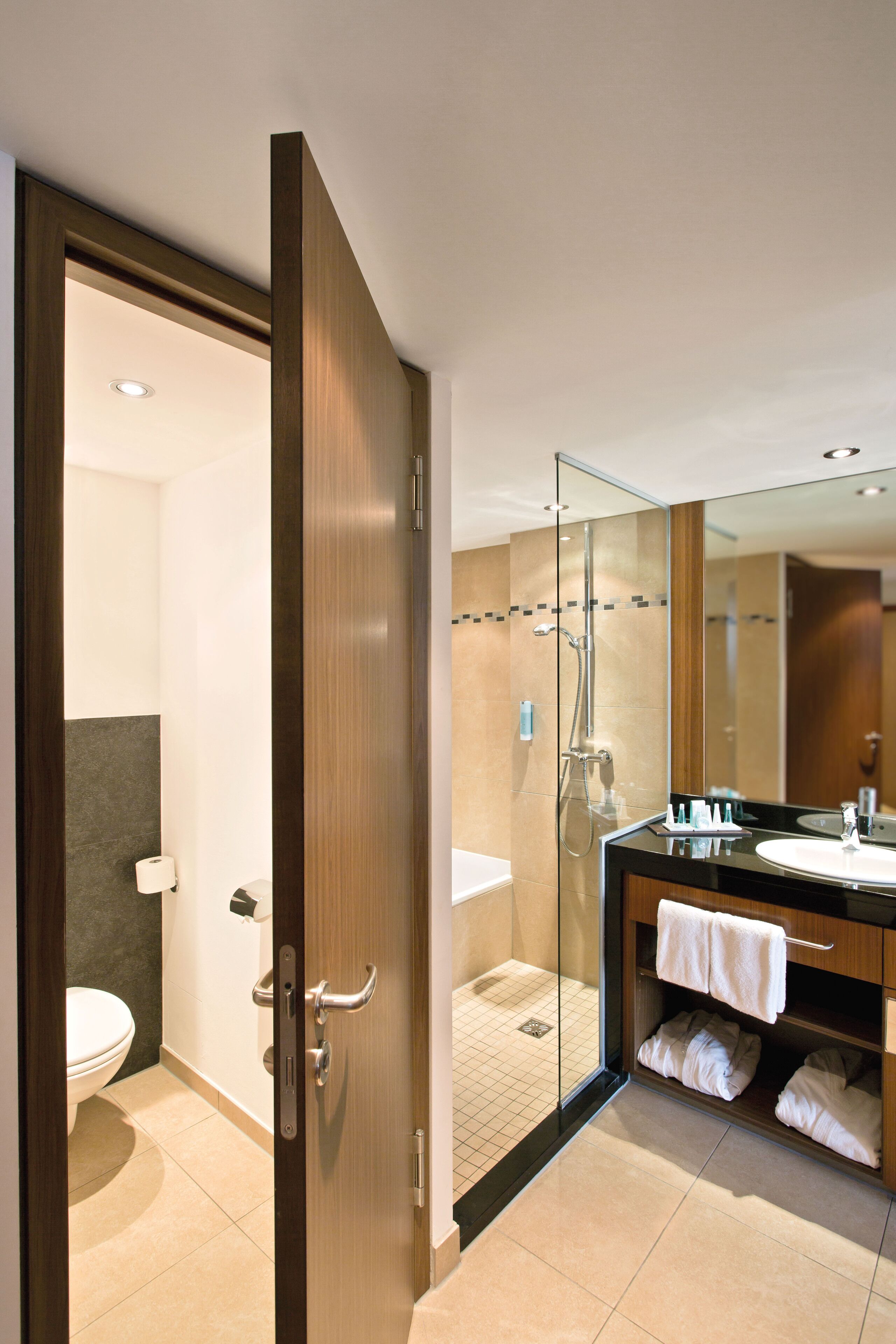 free toiletries, hair dryer, bathrobes, slippers