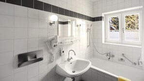 City Double Room, Balcony, City View (Seefeld) | Bathroom | Free toiletries, hair dryer, towels - Waldhotel Seefeld (Seefeld in Tirol)