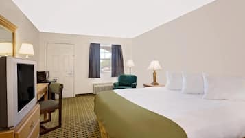 1 bedroom, desk, blackout drapes, iron/ironing board