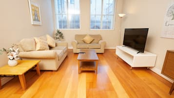 Two Bedroom Two Bathroom Executive Apartment | Living area | LCD TV, DVD player