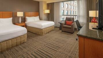 Premium bedding, pillowtop beds, desk, blackout drapes