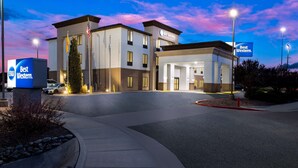 A Best Western hotel with a modern design, featuring a central entrance and multiple floors.