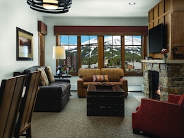 42-inch TV with satellite channels, fireplace, DVD player