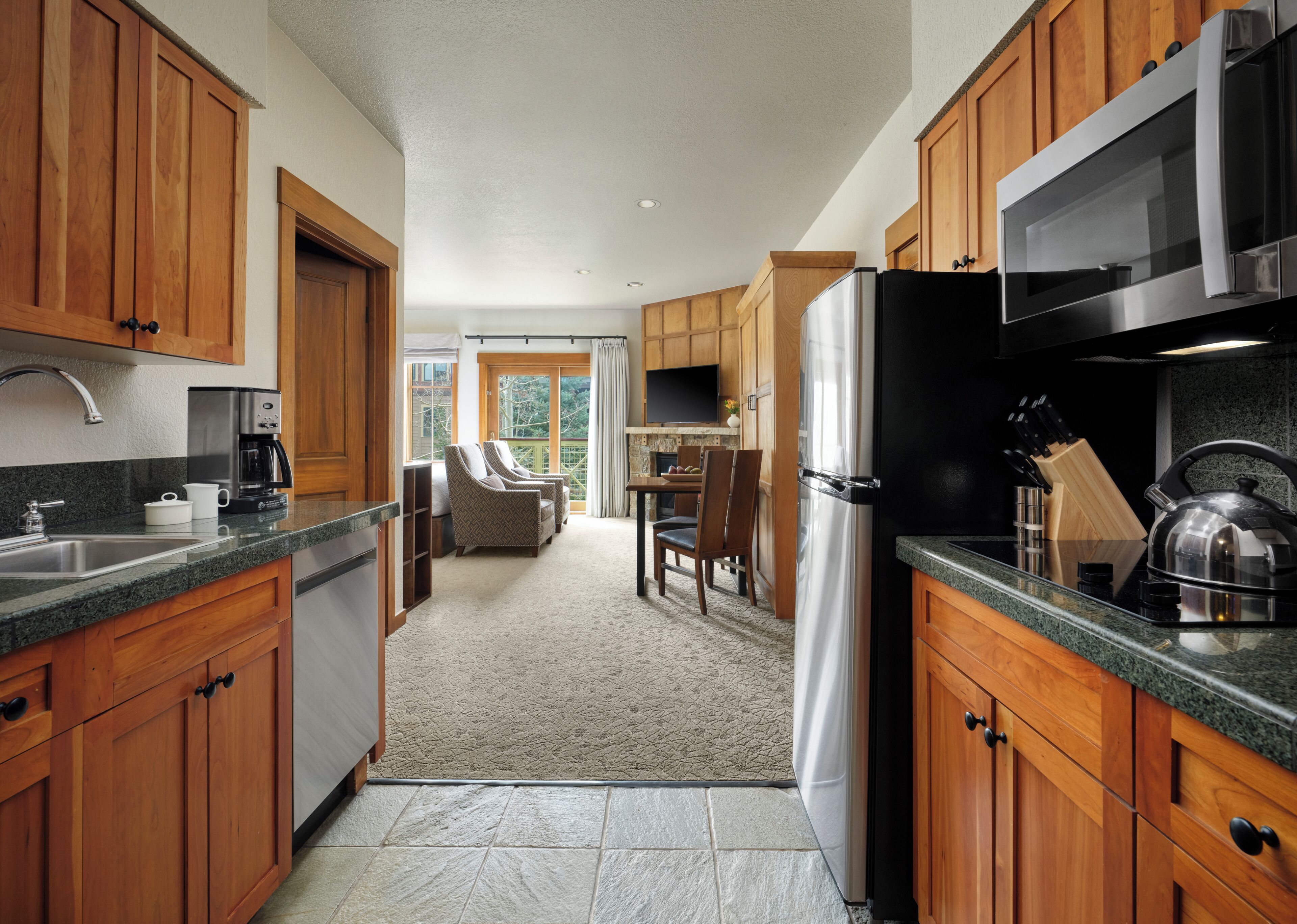 Fridge, microwave, coffee/tea maker