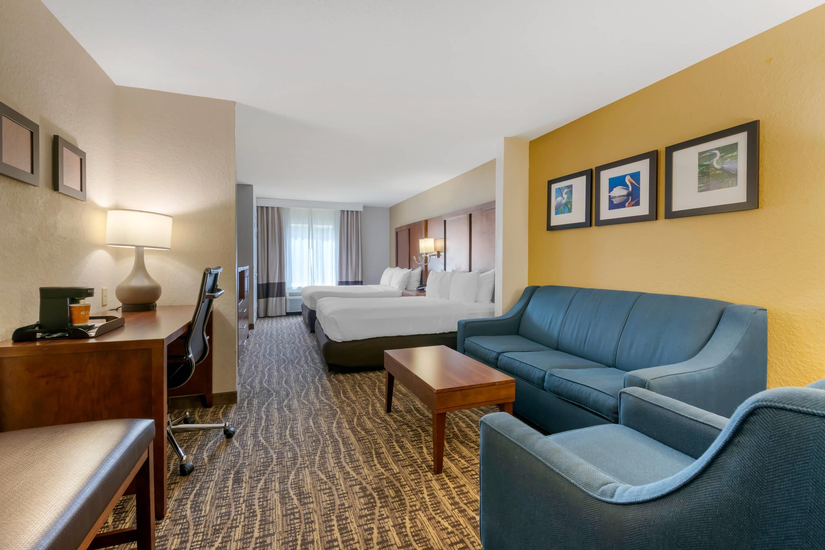 1 bedroom, premium bedding, pillowtop beds, desk