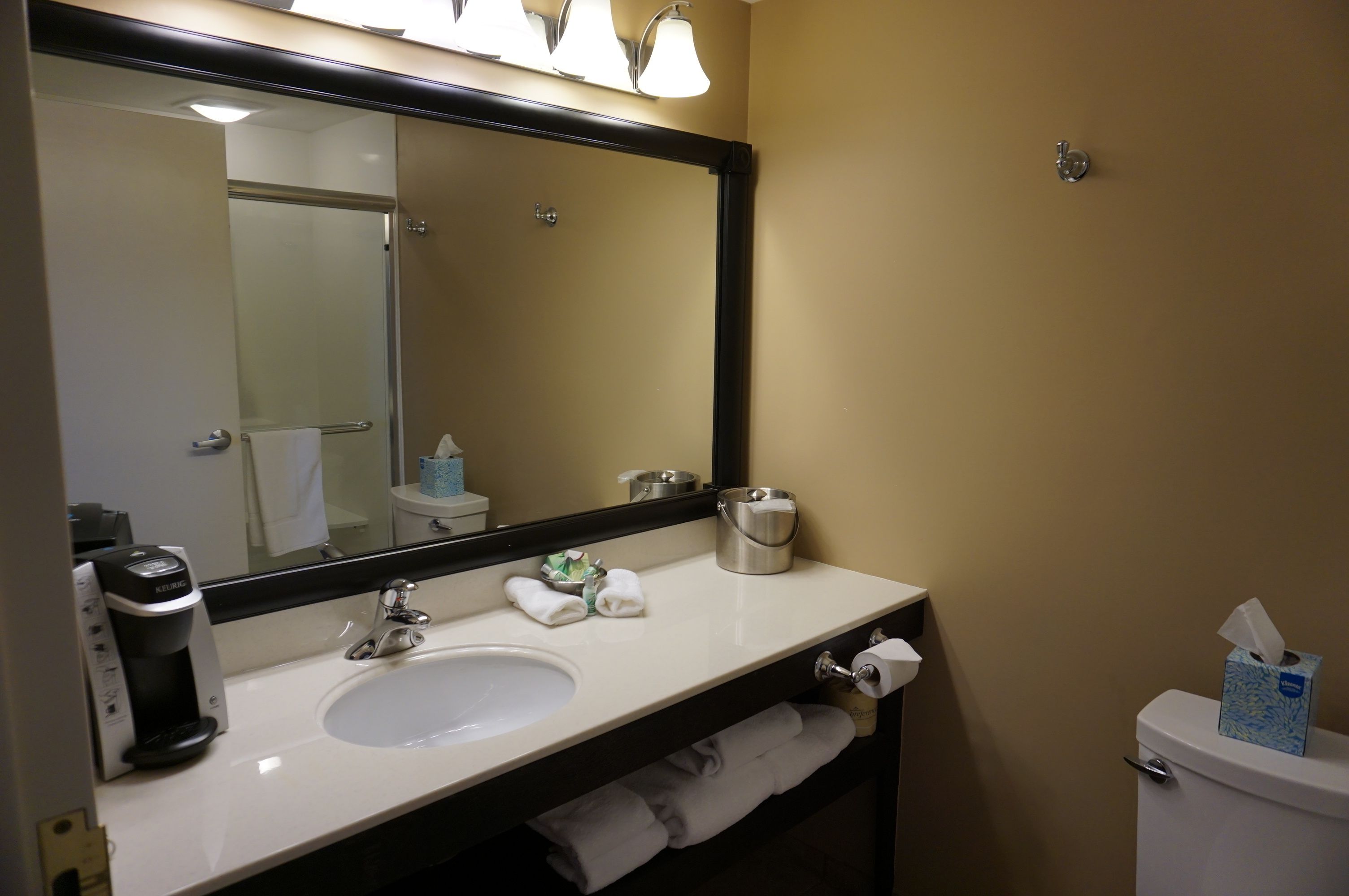 free toiletries, hair dryer, towels