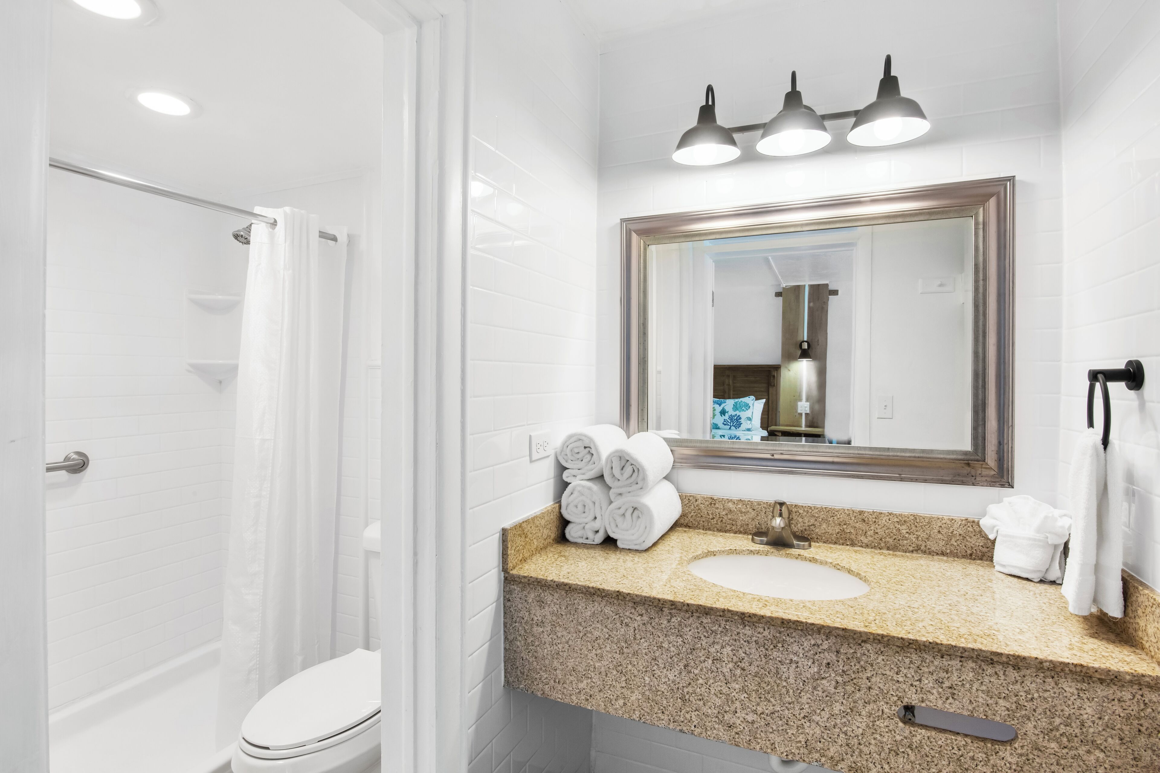 family studio suite, 2 queen beds, kitchen, canal view | bathroom | shower, free toiletries, hair dryer, towels