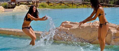 Indoor pool, outdoor pool, pool loungers