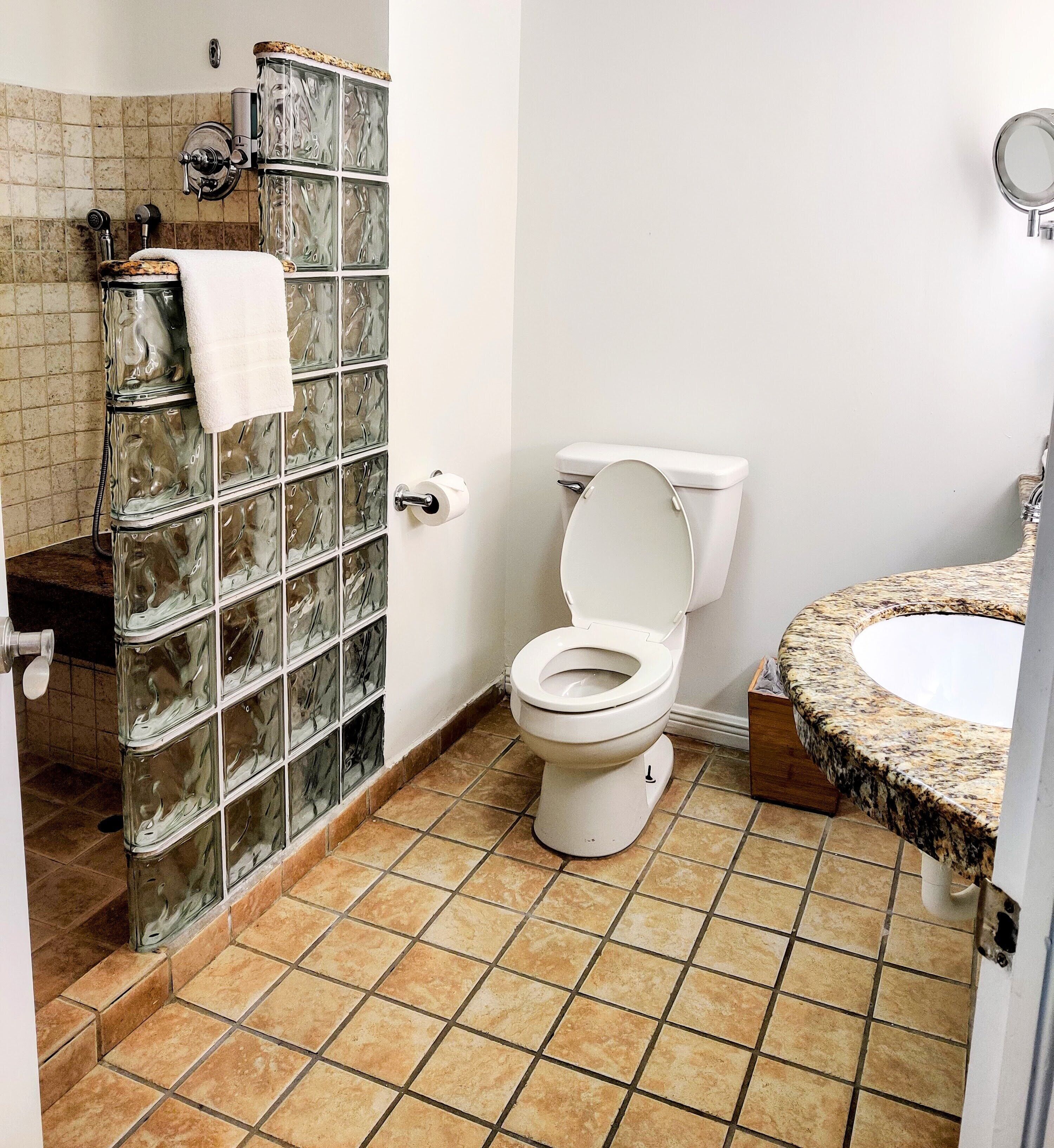 free toiletries, hair dryer, towels